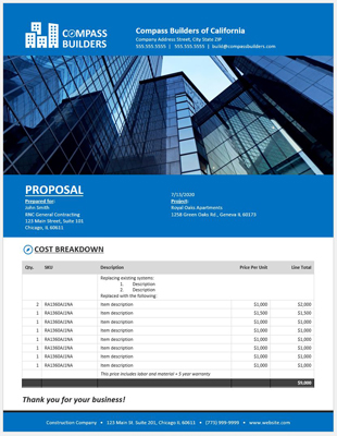 excel construction bid template