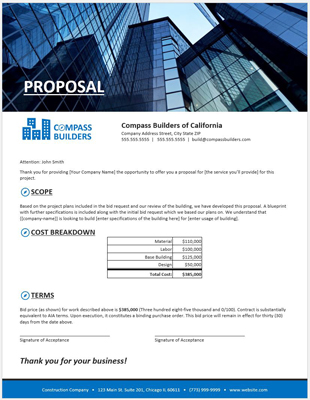 1-page Free Construction Proposal Template