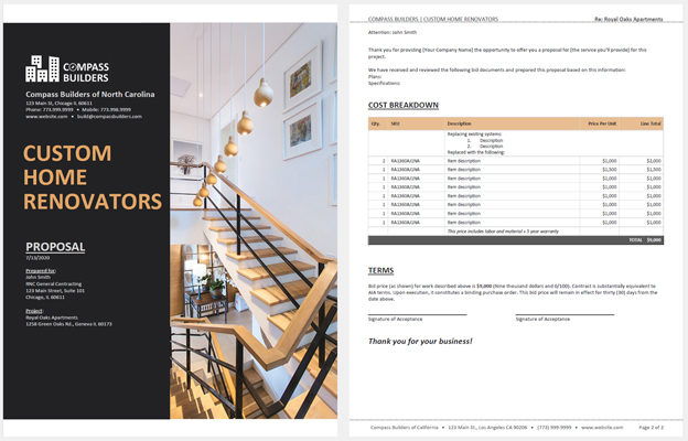 2-page-Construction-Proposal-Template-Cover-Intro-Cost-Terms-Signatures-V1