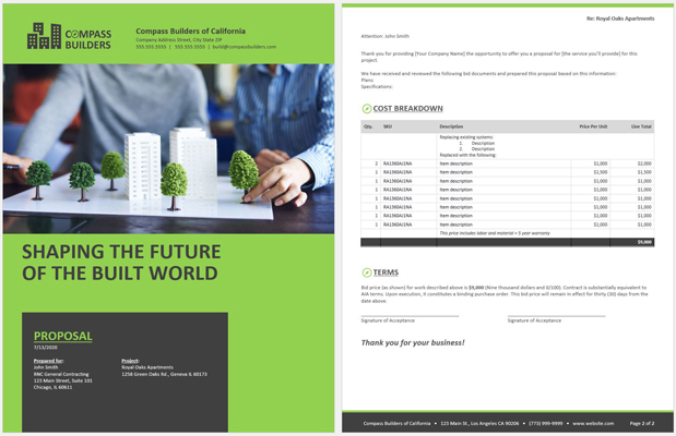 2-page Free Construction Proposal Template