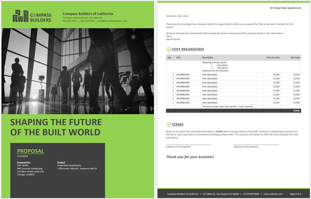 2-page-Construction-Proposal-Template-Cover-Intro-Cost-Terms-Signatures-V5
