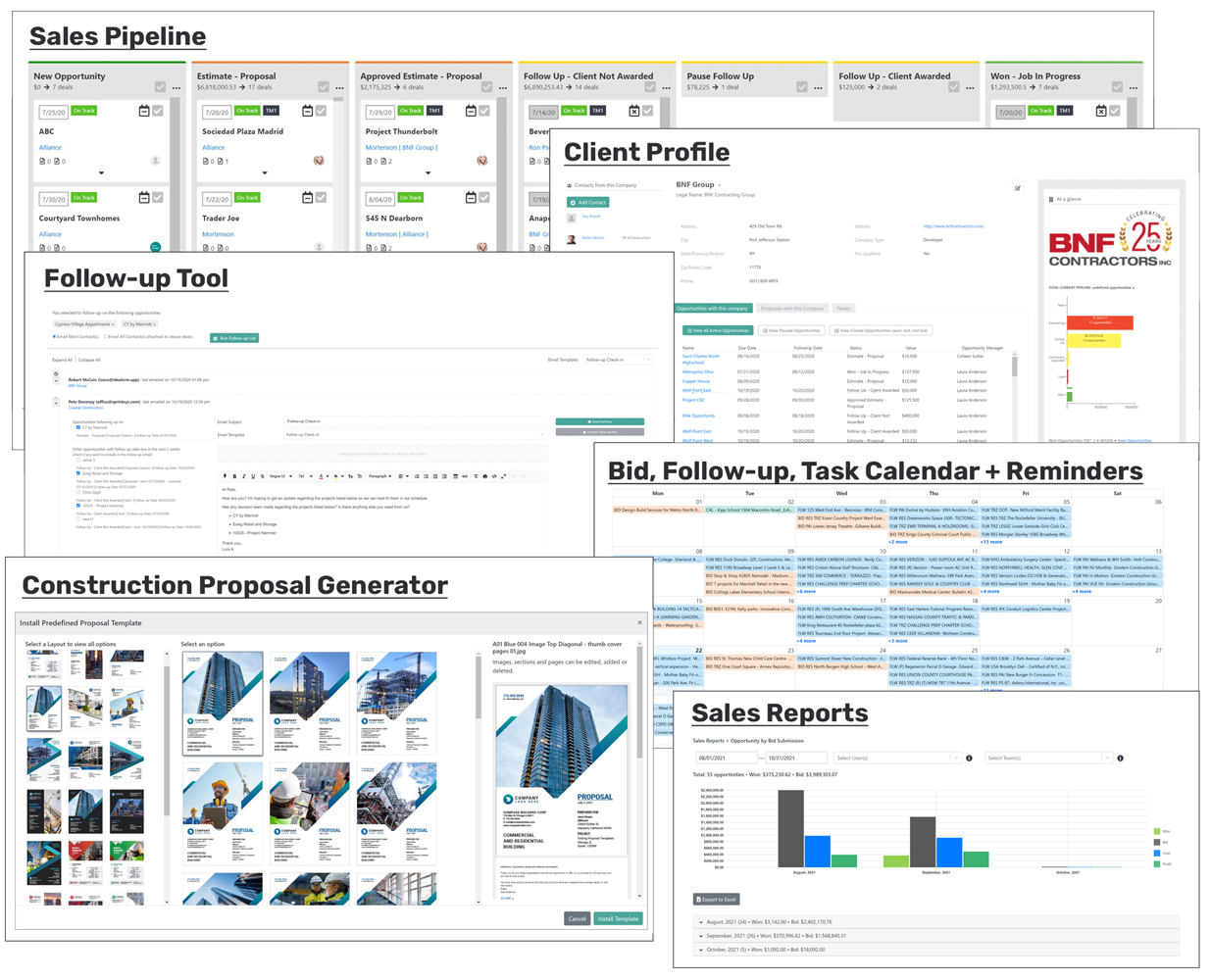 Example of sales pipeline CRM software. iDeal CRM for construction features.