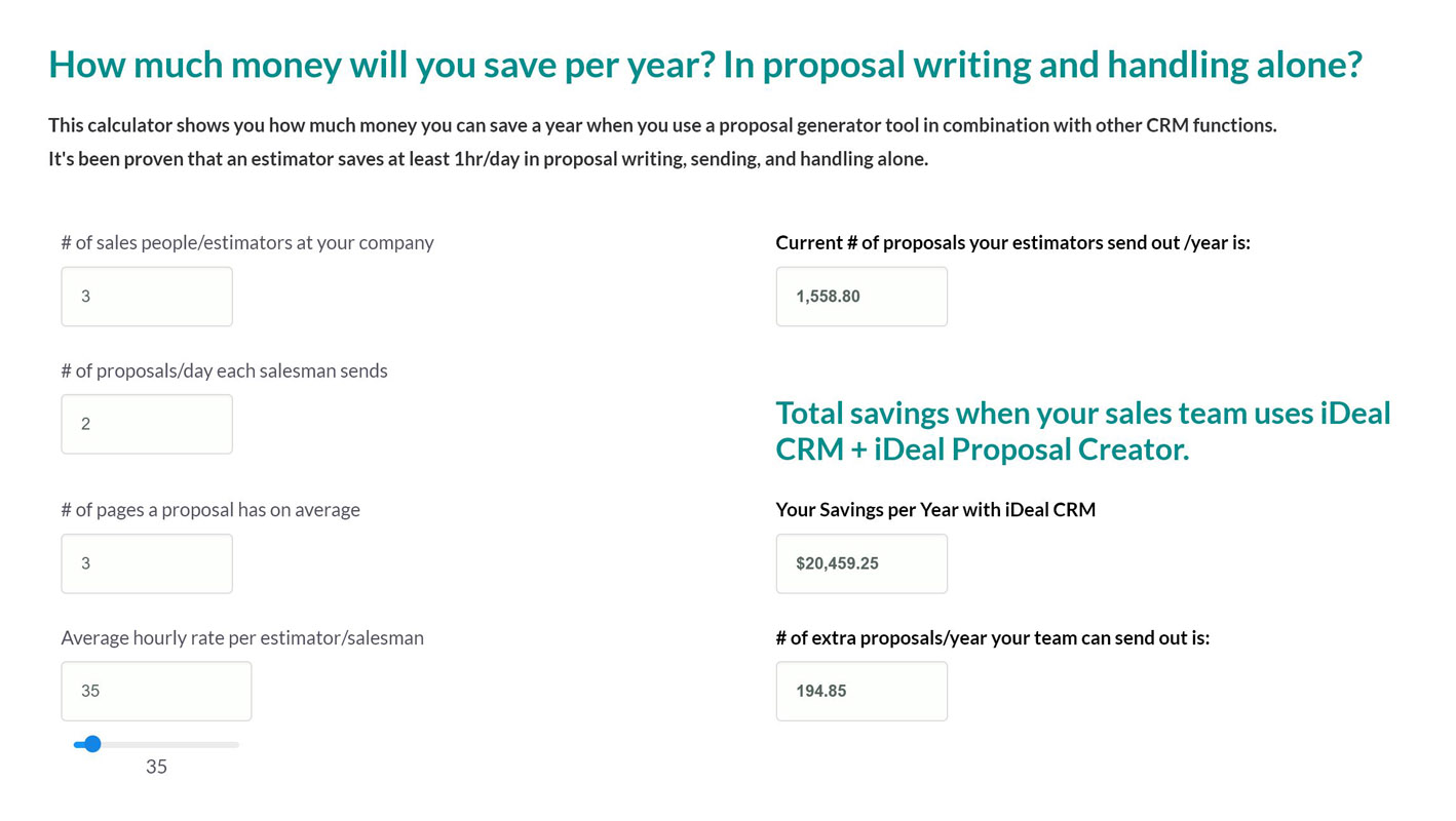 CRM ROI Calculator. How much money will you save a year in proposal writing and handling alone?