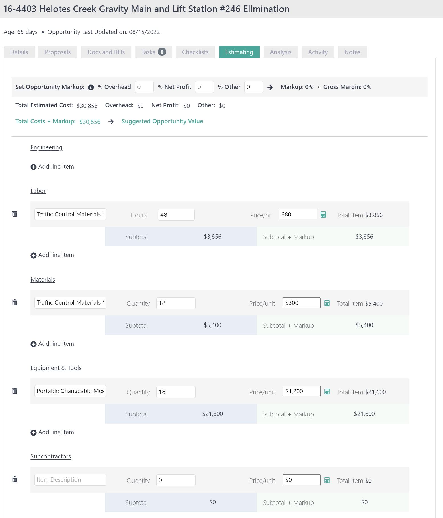 CRM for Construction Feature - Estimating Software