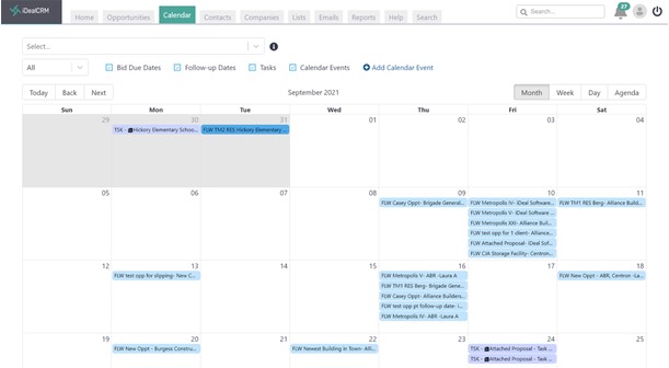 Construction Sales Calendar Feature of the iDeal Pipeline Management Software 