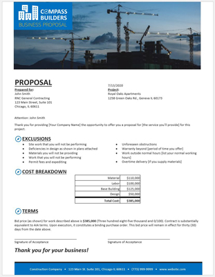 Construction Proposal Elements - 1-page Proposal