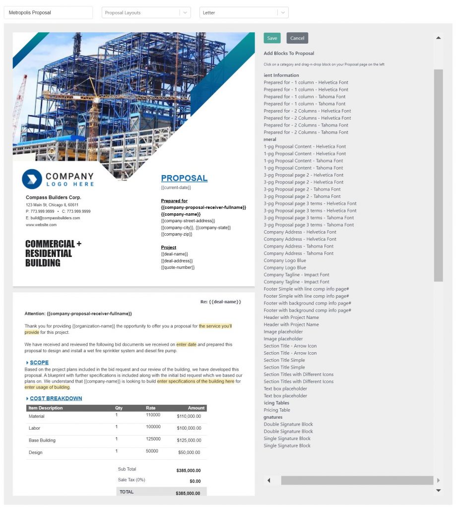 Construction Proposal Software - HTML Proposal Generator - Generate Proposals