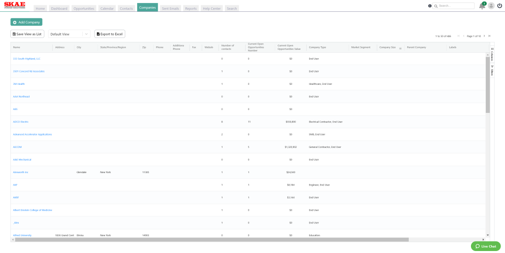 Customer List View in iDeal's Client Management Software
