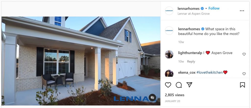 Lennar Homes Instagram Video Post - Social Media Post Ideas for Builders
